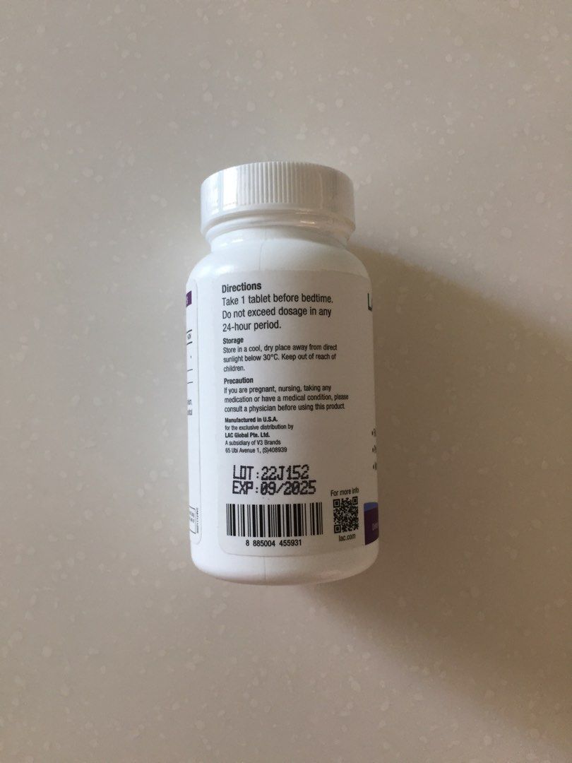 LAC Melatonin 5mg 60tablets (Category: Health Food, Drinks & Tonics) located in Las Pinas. Submitted by mrsalifestyle (Listing ID 1293832045, Image 2). Description: Best by: May 2026 Maintain a peaceful night’s rest without interruptions Prevent sleeplessness, helping you wake up feeling refreshed everyday Improve jet lag symptoms such as poor alertness and daytime sleepiness Prevent delayed sleeping schedules, which cause you to sleep late and w