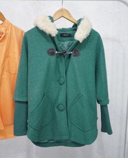 LBPY Light Green Wool Fur Hood Jacket