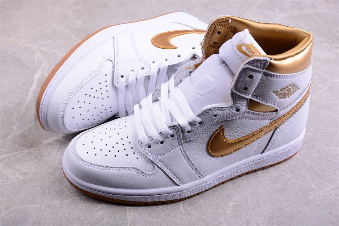 NIKE Air Jordan 1 Retro High OG Metallic Gold white shoes Euro 36 47.5