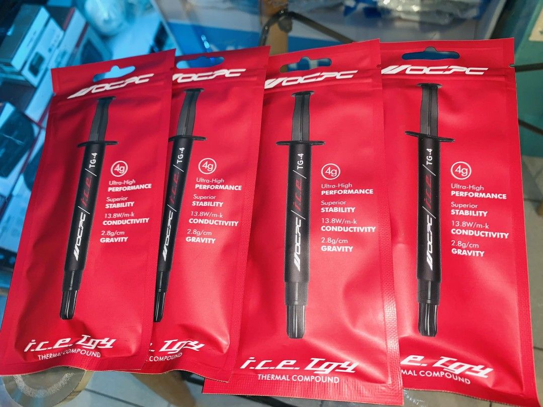 OCPC I.C.E TG-4 Thermal Compound Paste High Performance (Category: Computer Parts) located in Makati City. Submitted by techubstoreandaccessories (Listing ID 1293914215, Image 2). Description: OCPC I.C.E TG-4 Thermal Compound Paste High Performance Ready for Pick-Up / Same Day Delivery Via Lalamove‼️ DETAILS: ✅ Actual Picture Posted. ✅BRAND NEW, SEALED, & ORIGINAL. ✅7 Days Replacement for Factory Defects and 1year Limited Warranty. (Terms and con
