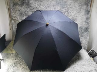 Rain Forest Plain Black & Wooden Handle Foldable Umbrella