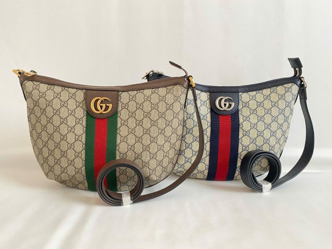 New Gucci Ophidia halfmoon sling bag GG large Brown Navy 30 x 22 x