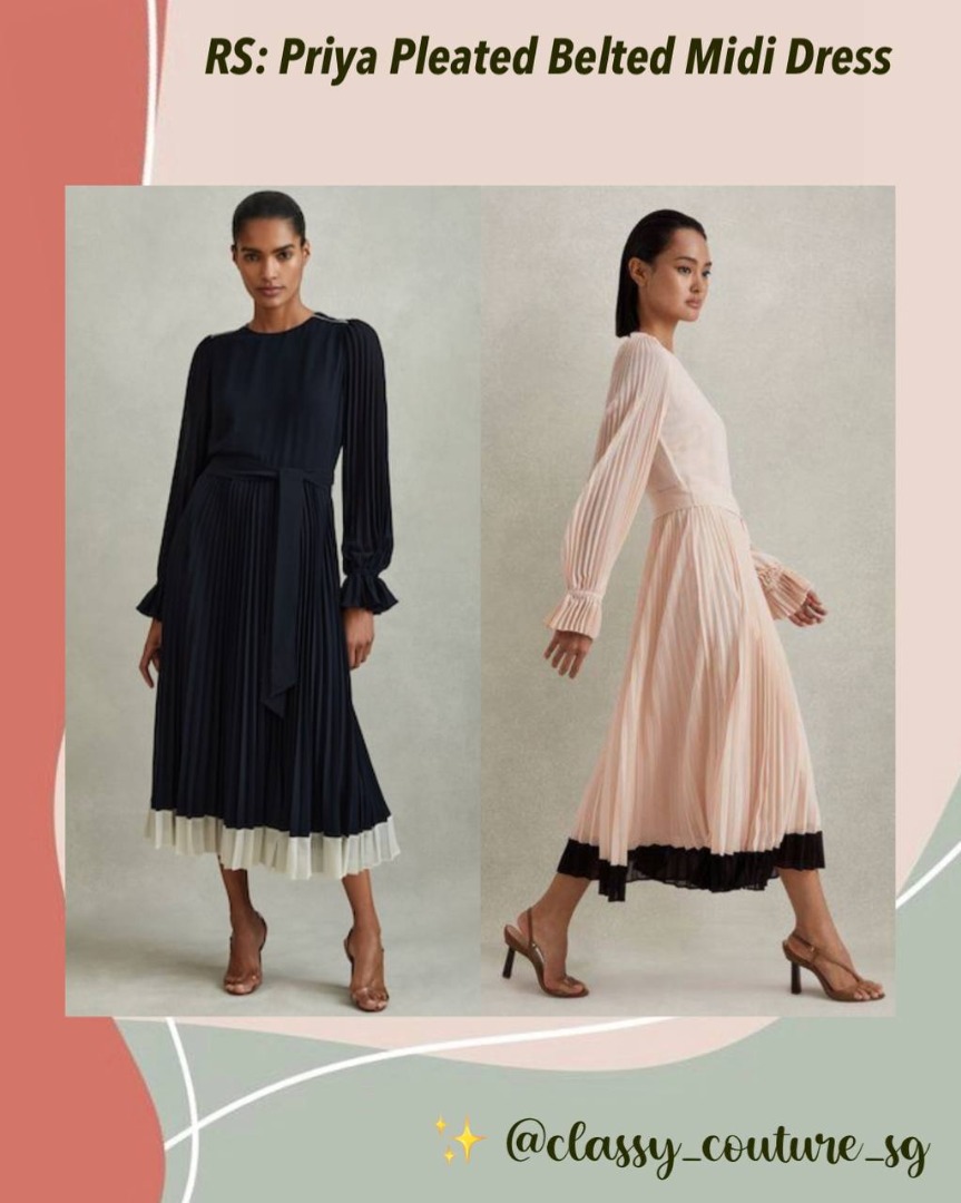 priya pleated belted midi dress REISS Priya Pleated Midi Dress