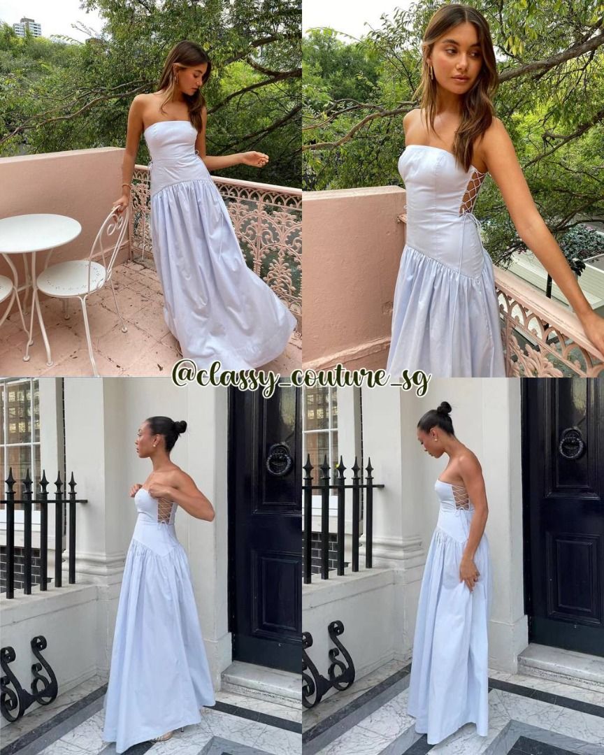 Shona Joy Amada Lace Up Strapless Maxi Dress in Ice Blue Women s Fashion Dresses Sets Dresses on Carousell
