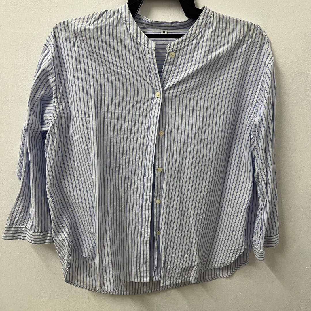 Uniqlo Linen Blend Stripe Shirt, Women's Fashion, Tops, Shirts on Carousell