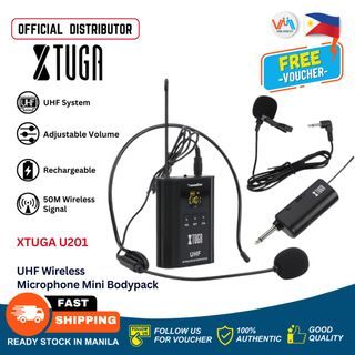 XTUGA U201 UHF Wireless Microphone Portable Mini Bodypack Transmitter Match Headset & Lapel Microphone and Rechargeable Receiver for Teacher Instructor Class Speech Interviews Vlog Recording Presentation School Play Church Live Training VMI Direct