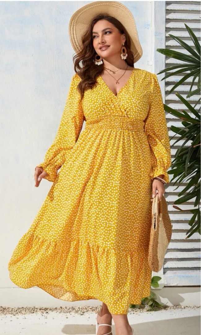 Yellow polka dots long dress Women s Fashion Dresses Sets Dresses on Carousell