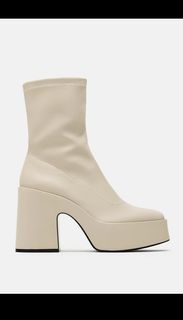 Zara Plaform Ankle Boots in Ecru White