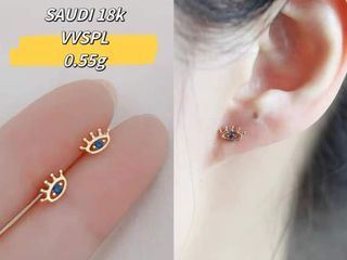 18K Saudi Gold Evil Eye Earrings