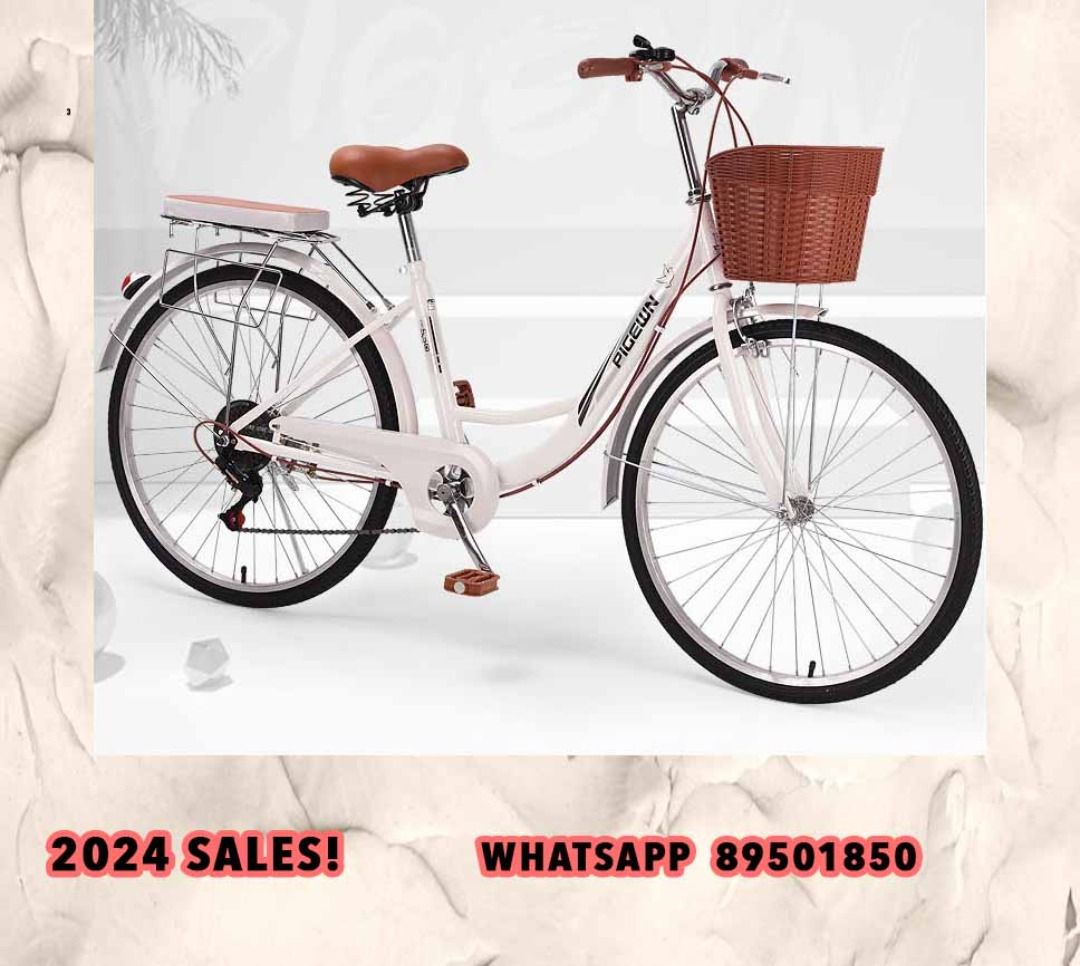 26 inch 6 Speed White Pigewn Lady Bike Women Bike City adult male commuter retro bicycle baby 27.5 seat bag child rack food lady 16