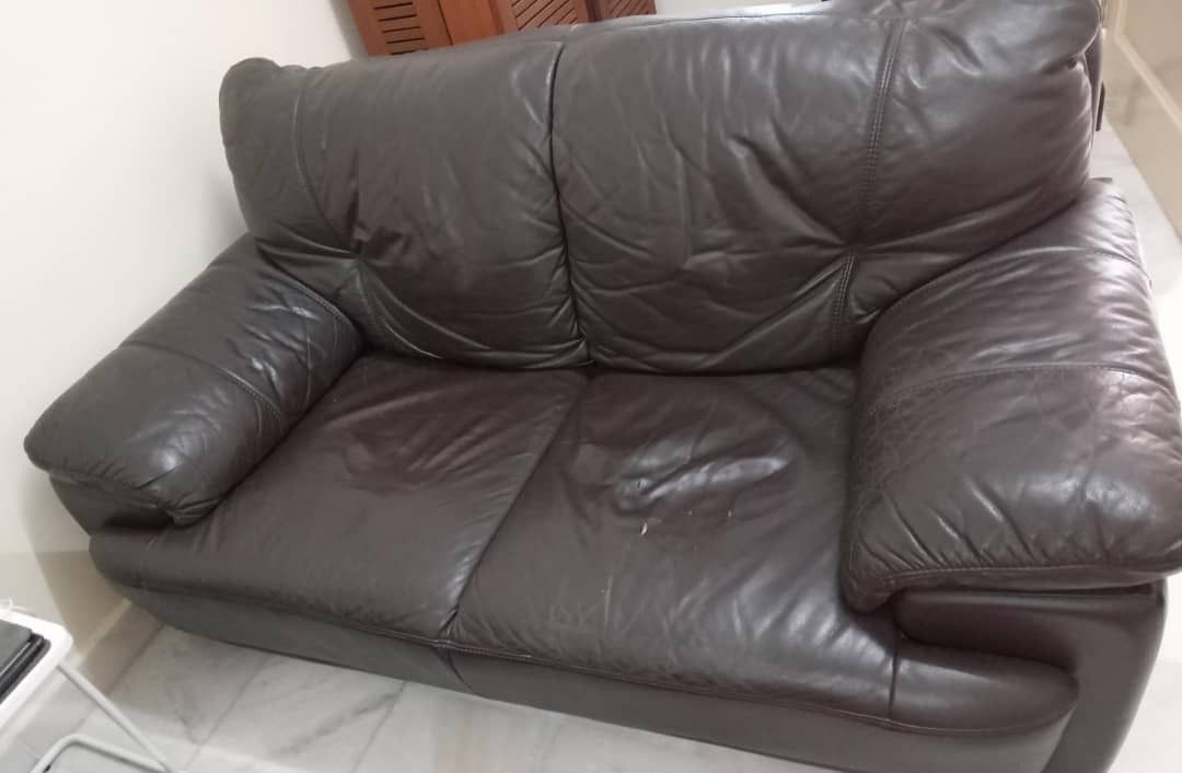 2-seater sofa soft and solid (Category: Sofas) located in Petaling Jaya. Submitted by ThiaD (Listing ID 1290748291, Image 1). Description: 2-seater sofa of PU-leather sofa. Soft and Comfortable. - Note: There are worn-out of PU at one area of the sofa (see last image). - Measurement: 153cm (L) x 171cm (H) x 84cm (D) - Reason for selling: Limited space at new home. - Buyer to bear transportation fee. .