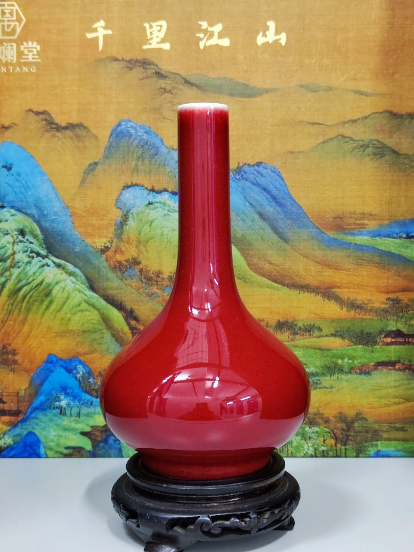 80年代景德鎮紅釉偏瓶瓷器花瓶花樽建國瓷廠, 興趣及遊戲, 收藏品及 