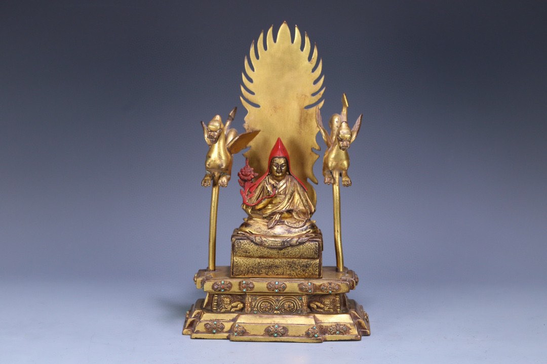 藏傳佛教銅鎏金宗喀巴造像, 興趣及遊戲, 收藏品及紀念品, 古董收藏 