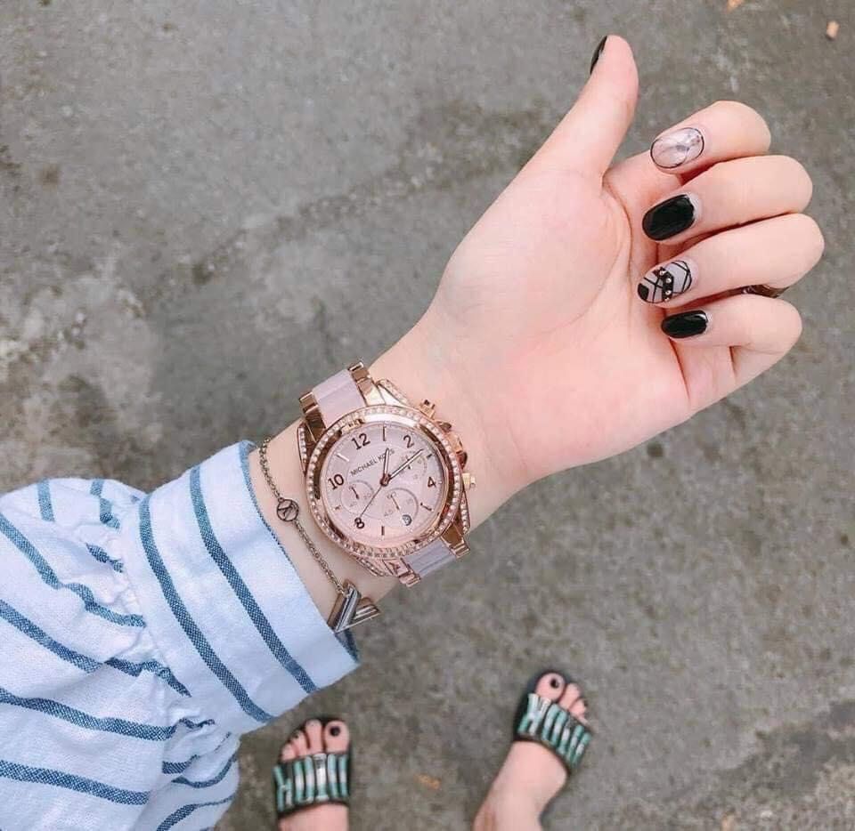 Michael Kors Blair Chronograph Rose Gold Glitter Watch MK 5943