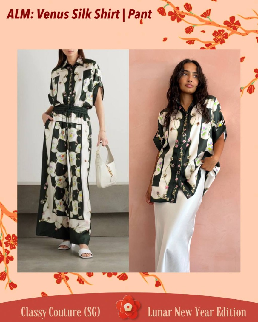 Alemais Venus Silk Shirt Pants Dark Green Set