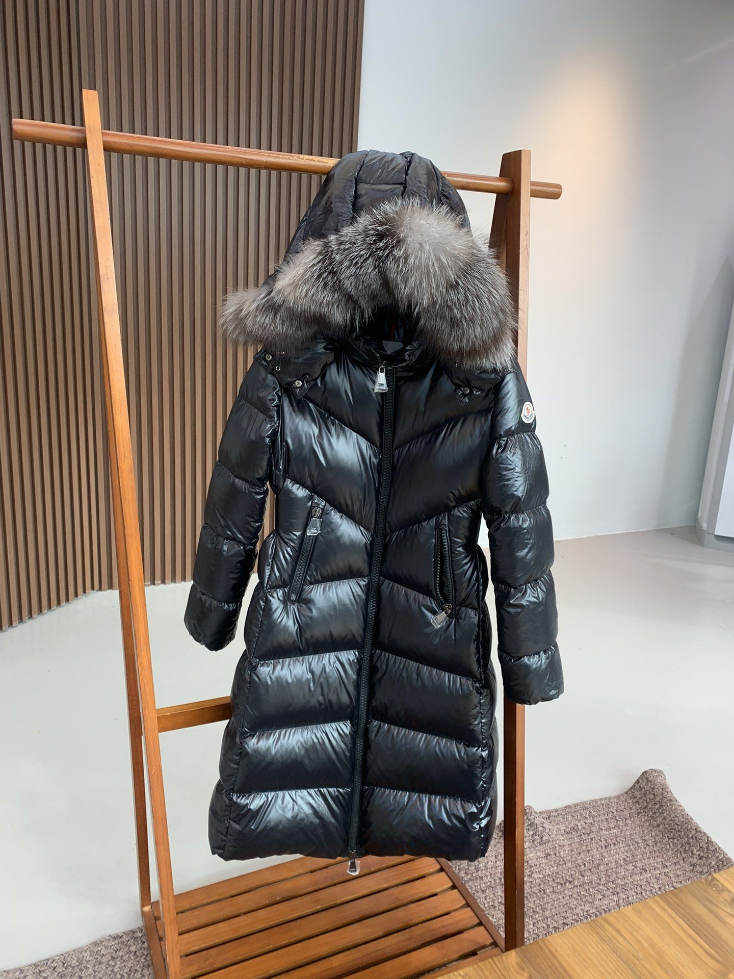 Moncler mid length puffer coat store
