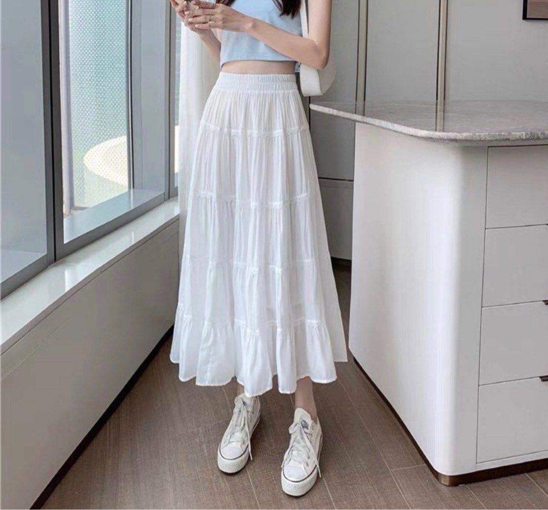 BACK IN STOCK Pinterest White Balletcore Tier Midi Maxi Skater Skirt