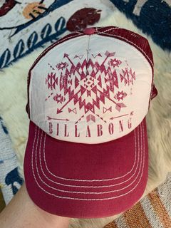 Billabong Printed Design Red Trucker Net Cap Hat SnapBack