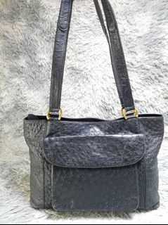 Black Ostrich Leather Tote Bag