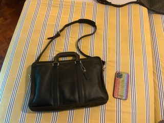 Preowned Excellent Condition Coach Men Unisex Embassy Leather Briefcase Laptop Messenger Crossbody Shoulder Sling Bag BLACK