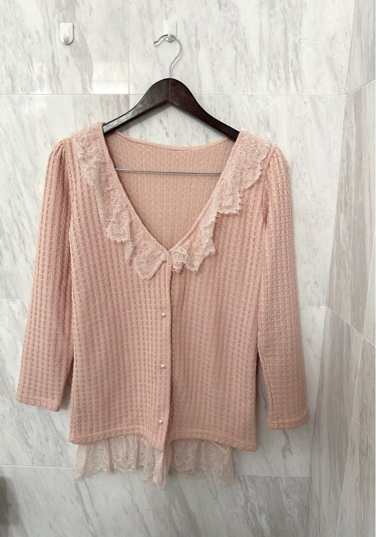 Cardigan with lace peach color