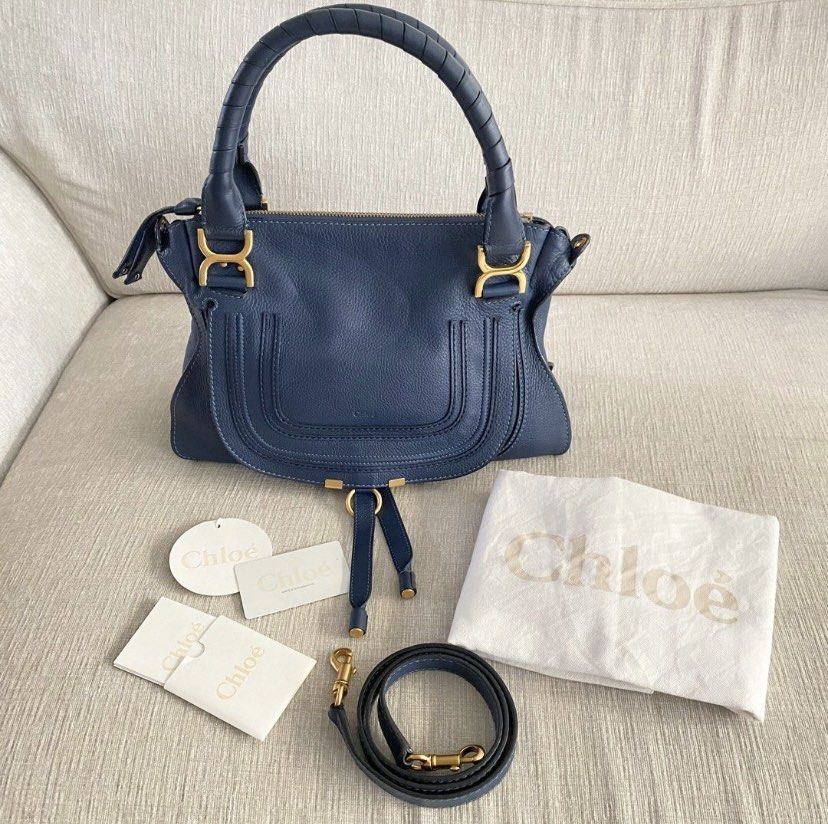 CHLOÉ Marcie (Category: Luxury Bags & Wallets) located in Makati City. Submitted by justeprix (Listing ID 1290743503, Image 2). Description: - Scuba blue leather with gold hardware - Used well but with care - With tag, dustbag, strap, care card and authenticity card - RFS: Declutterring PM us for more inquiries. .