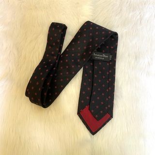 Christian Dior Monsieur Navy Red Embroidered Silk Necktie