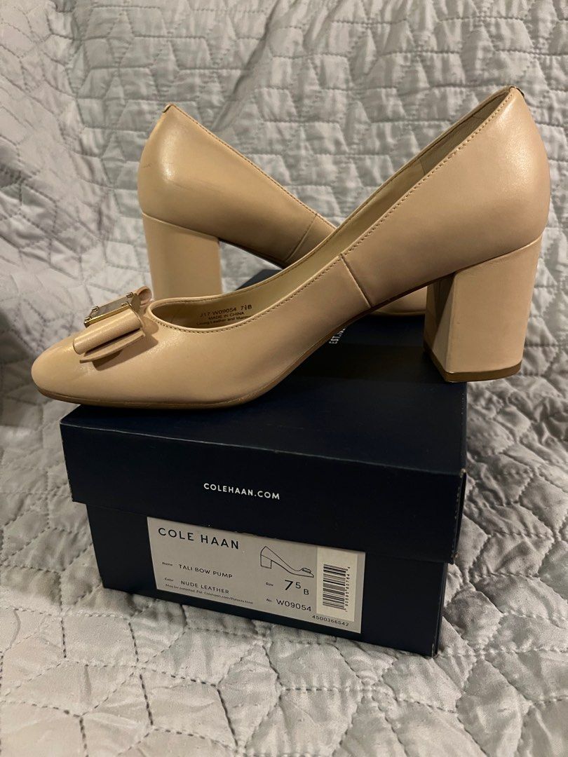 Cole Haan Tali Bow Pump Nude Leather size 7.5 B