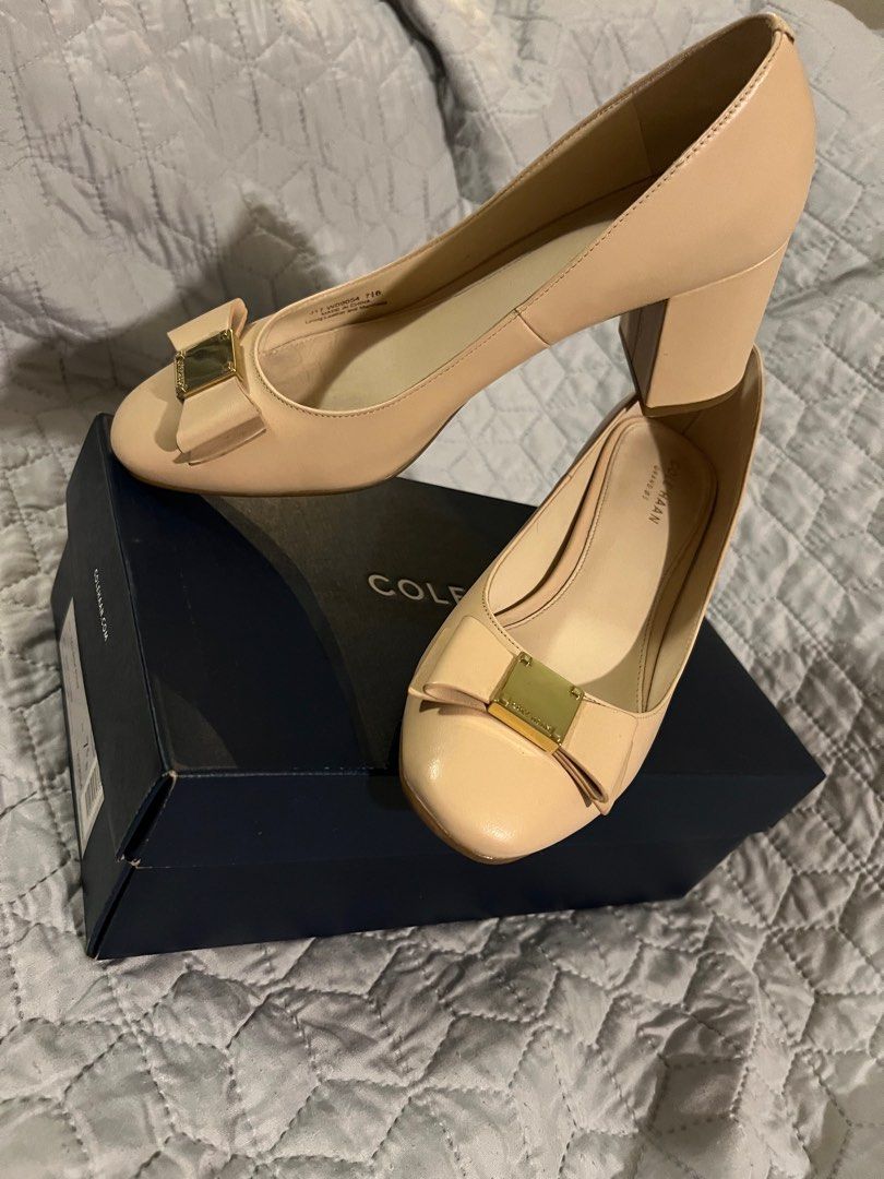 Cole Haan Tali Bow Pump Nude Leather size 7.5 B Women s Fashion