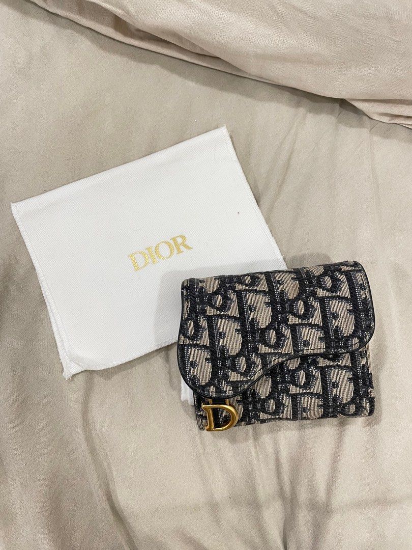 Saddle lotus wallet shop blue dior oblique jacquard