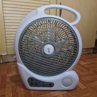 Firefly 10 inch Oscillating 2-Speed Fan with LED Light, FM Radio, USB Mobile Charger