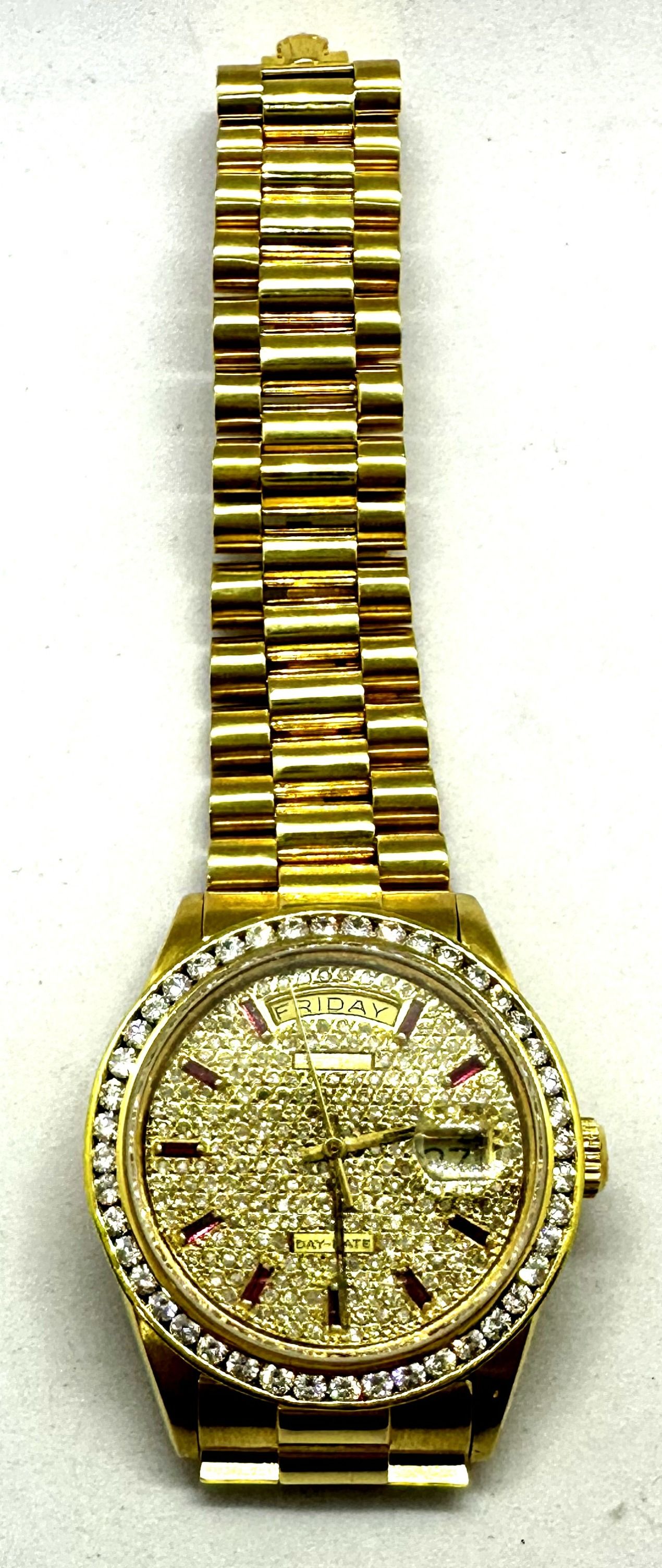 36mm FULL GOLD WITH DIAMOND AND RUBY DAY DATE ROLEX WATCH Luxury Watches on Carousell