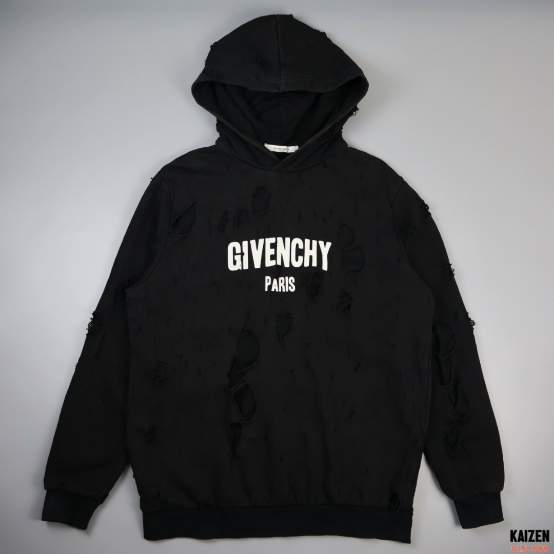 Givenchy Blue Distressed Logo Hoodie for Men