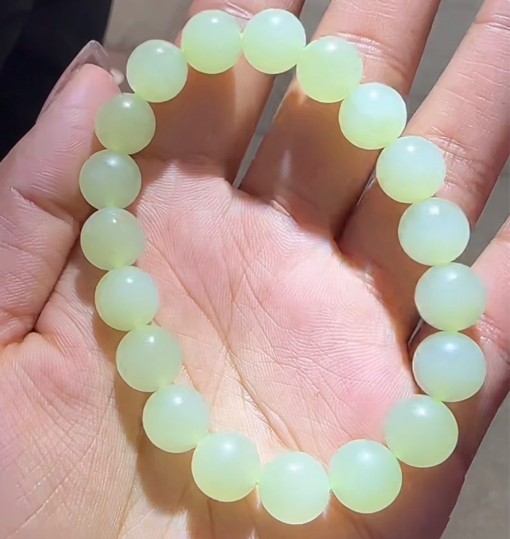 🇸🇬Hetian jade bracelets 天然和田玉青海料晴水高冰起荧光有猫卡10mm 