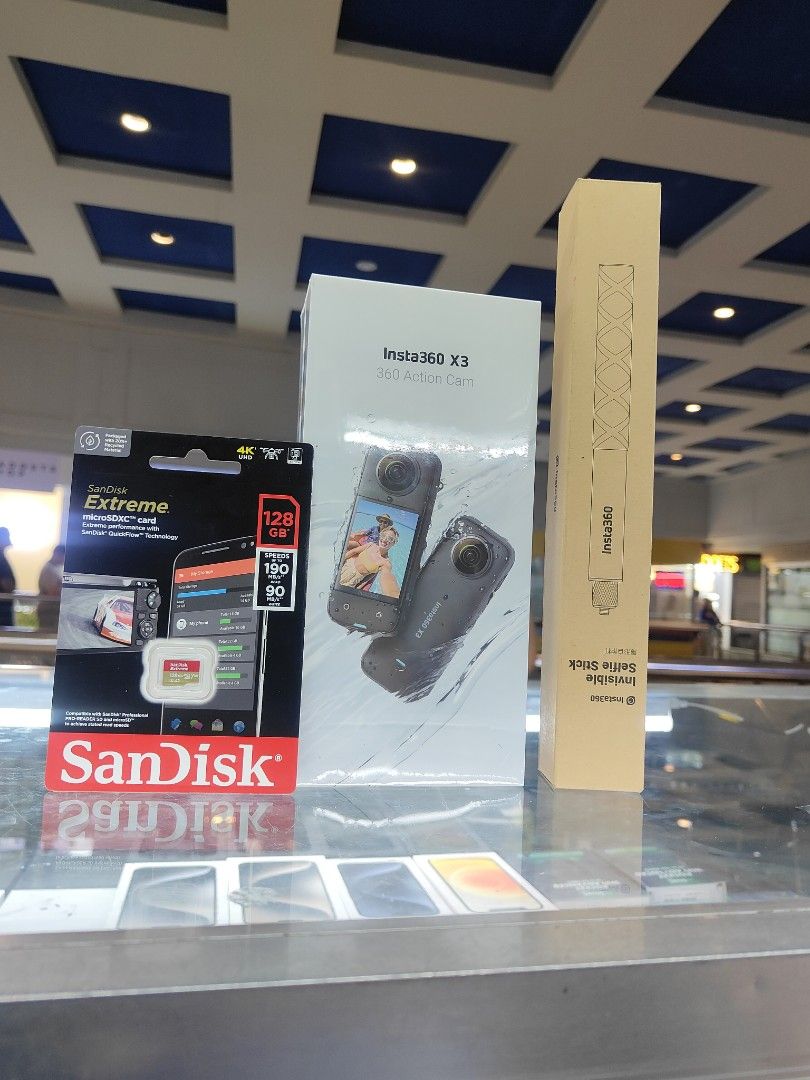 Insta 360 x3 set (Category: Video Cameras) located in San Juan City. Submitted by nerizapagara (Listing ID 1290686247, Image 1). Description: insta 360 x3 invisible stick 128 memory v30 1 year warranty brandnew.