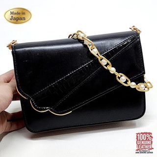 JAPAN Genuine Leather "Convertible" Mini Clutch Purse to Baguette Chain Bag with Detachable Pearl Strap