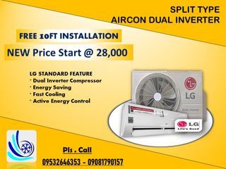 LG DUAL COOL INVERTER SPLIT TYPE AIRCON FREE INSTALLATION