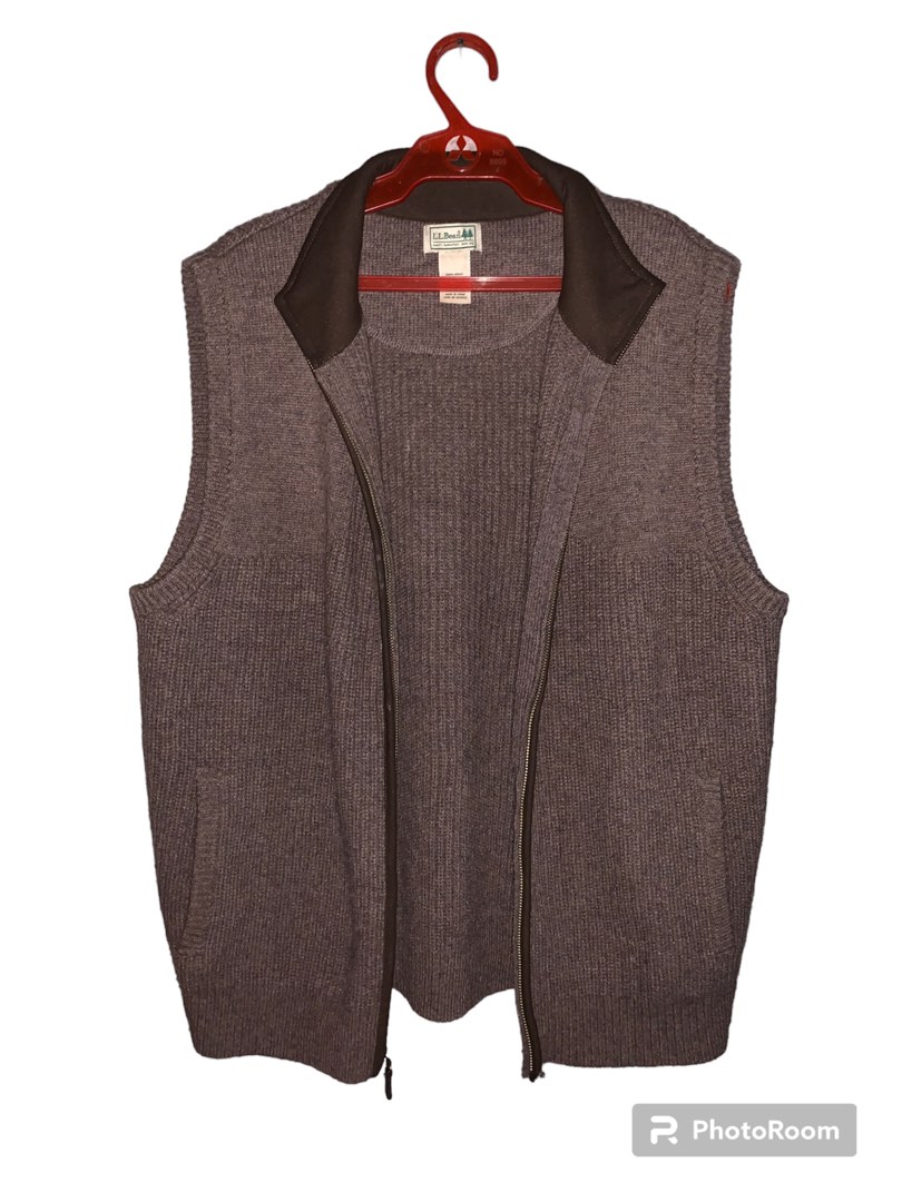 LL bean merino lambs wool full zip vest mens size medium regular NWOT 245457