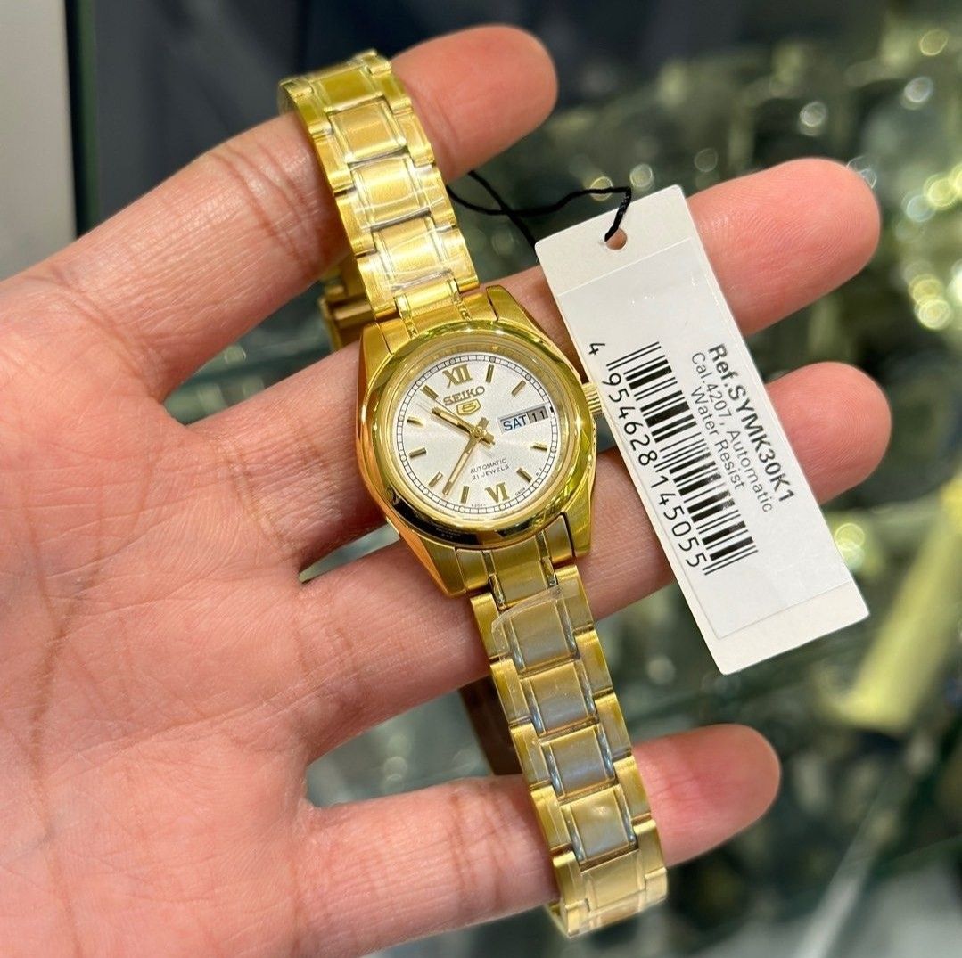 Lowest Price Seiko 5 SYMK30 Women s Ladies Automatic 21 Jewels White Dial Gold Tone Stainless