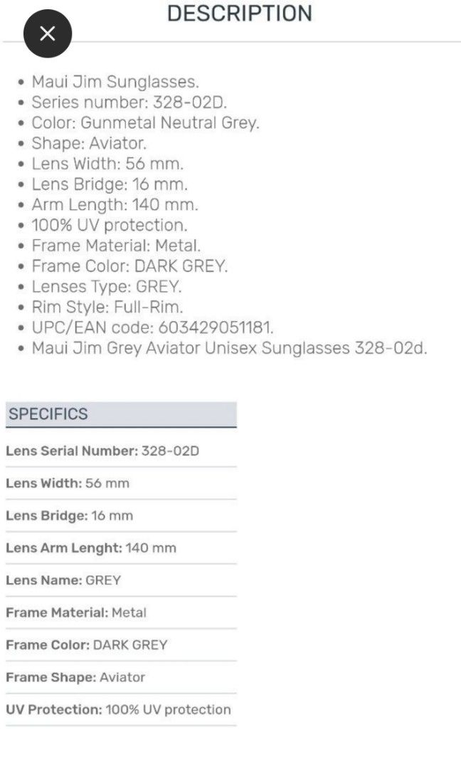 Maui jim shop serial number