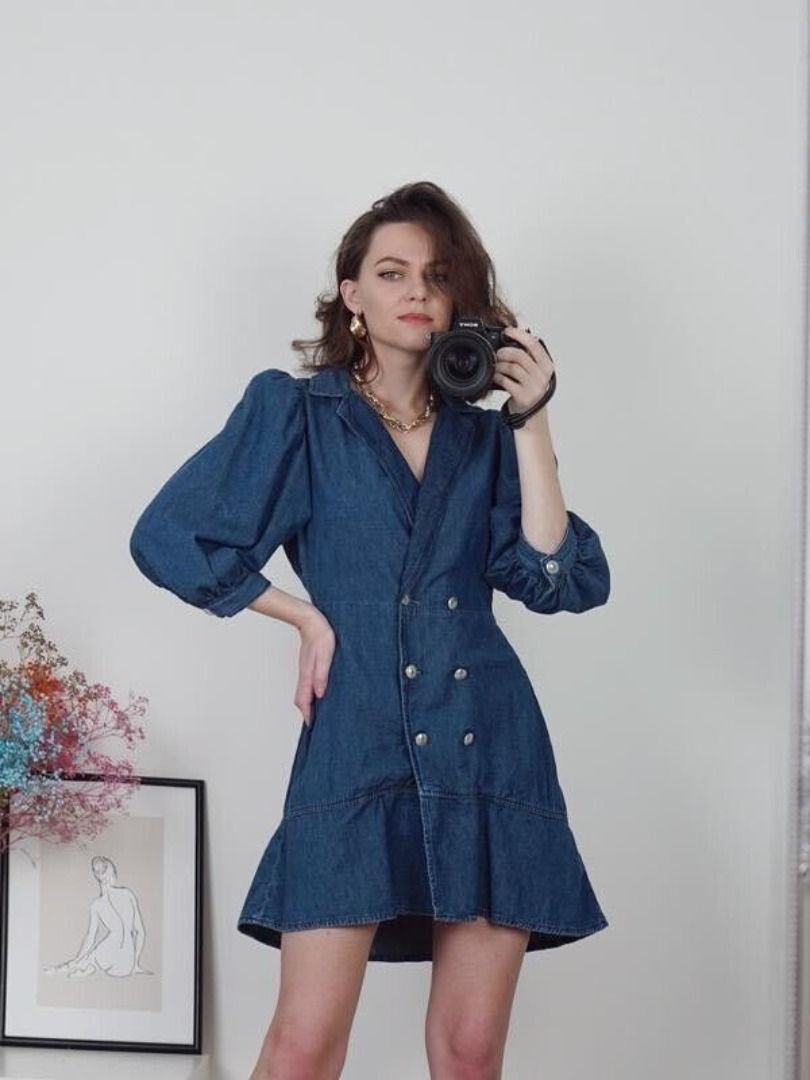 New Zara Denim Puff Sleeves Dress Women s Fashion Dresses Sets