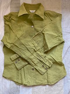 OBAGI lime linen button-up top