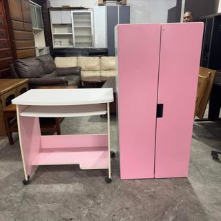 Pink and White Wardrobe / Closet and Desk Set