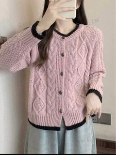 Pink knit button up sweater