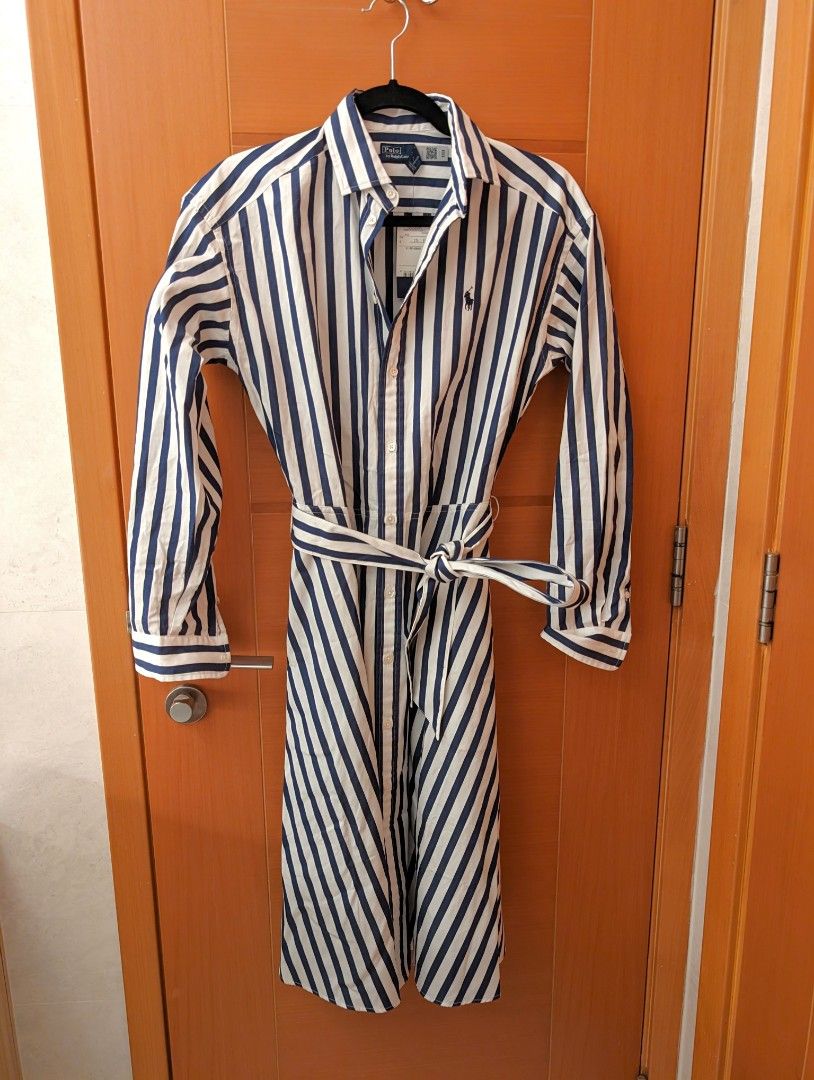 Polo Ralph Lauren Women Belted Striped Cotton Shirtdress (Navy Blue/White),  Women's Fashion, Dresses & Sets, Dresses on Carousell