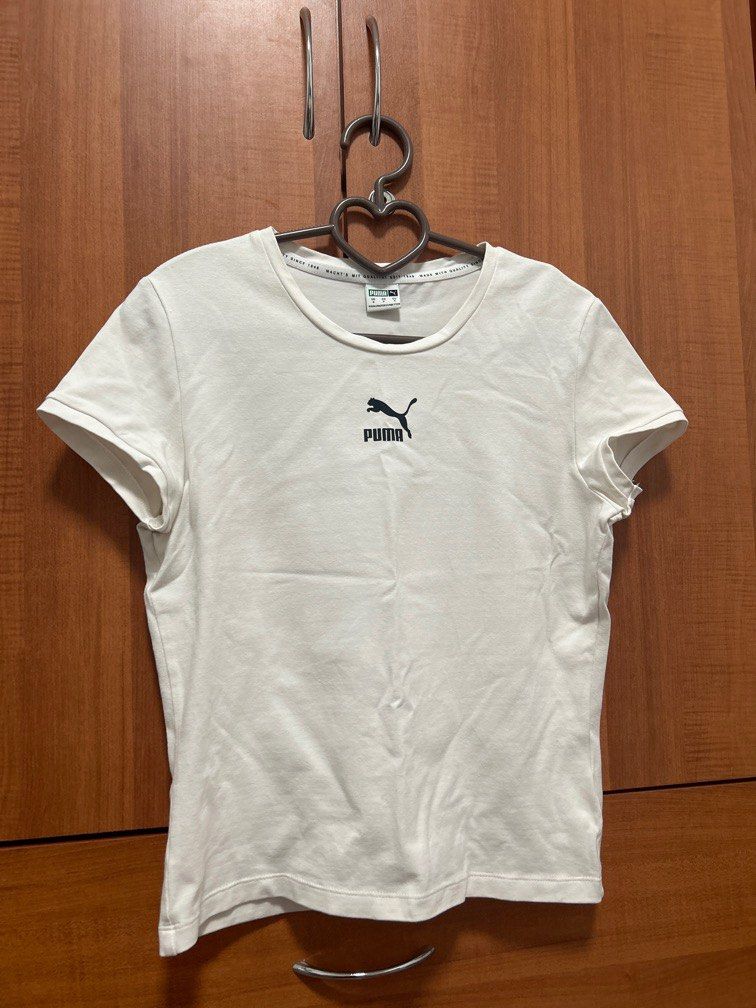 Puma original classic fitted tee white pink Women s Fashion