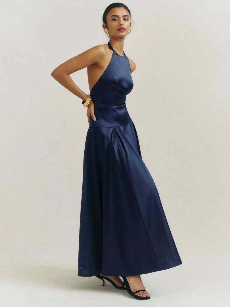 Ref Lilyann Satin Dress Maxi Halter Open Back, Women's Fashion, Dresses &  Sets, Dresses on Carousell