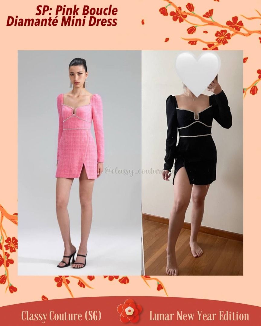 open lace back dress Pink Sequin Boucle Bow Mini Dress  self-portrait-US