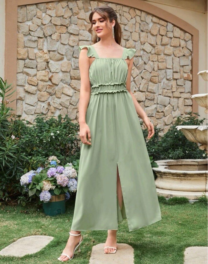 SHEIN Sage Green Bridesmaid Dress, Women's Fashion, Dresses & Sets, Dresses  on Carousell