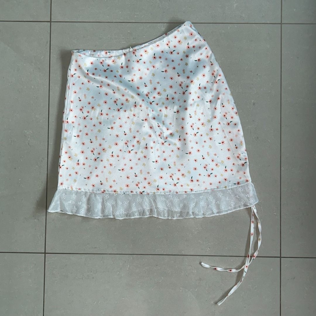 White satin ruched mini skirt on sale